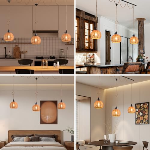 3-Light Hanging Light with Plug in Cord,Plug in Pendant Light 22ft Hemp Rope Pendant Lighting Vintage 3-Light Hanging Lamp Fixtures for Kitchen Island Living Room Bedroom - color: 3 Light 20CM Hemp Rope Shade