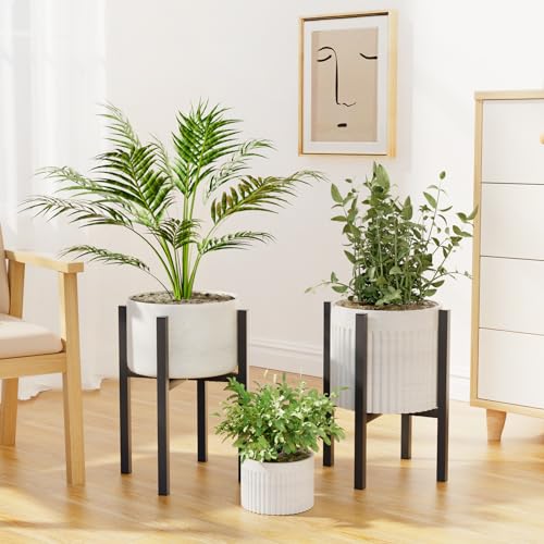 Linpla Adjustable Metal Plant Stand Indoor Outdoor - Fits 8 to 12 Inches Pots - Mid Century Modern Planter Stand Single Floor Flower Pot Holder Home Decor for Gardening Gifts