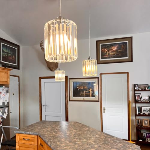 TISLYCO Crystal Pendant Lights - Kitchen Island Lighting, Mini Crystal Chandelier for Living Room, Dining Room, Hallway, Bar - 2 Pack - Silver - color: 7.8"x6.3"-2*Silver pendant light