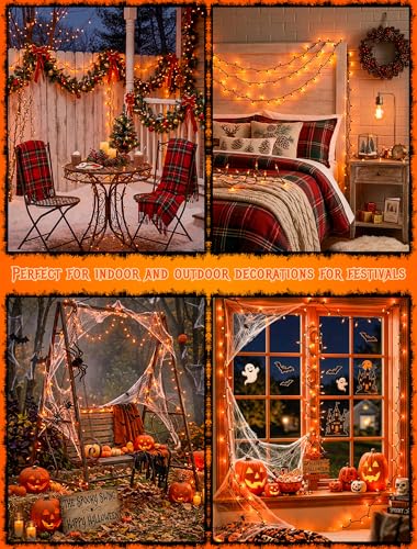 Hopolon Orange Halloween Lights, 50 Count Incandescent Mini String Light, Connectable 13 FT Green Wire Christmas Lights Plug in for Indoor Outdoor Halloween Party, Fall, Thanksgiving Decor, Orange - color: Orange,Green Wire, size: 1PACK, 50 count
