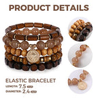 Bohemian Natural Stone Beaded Bracelets for Women Men Stackable Stretch Beads Bracelet Set with Charm and Tassel Multilayered Elastic Gemstone Bracelets Summer Beach Boho Jewelry Gift for Women - color: Brown Wooden Beads