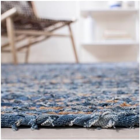 SAFAVIEH Cape Cod Collection Area Rug - 2'3" x 5', Blue & Natural Brown, Handmade Jute & Cotton, Woven Braided Design (CAP202M)