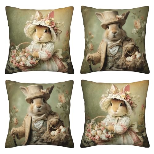 Easter Bunny Throw Pillow Covers 18 X 18 Inch Set of 4 Decorative Cushion Cover Home Decor for Sofa Chair Couch Bedroom Living Room - color: Easter