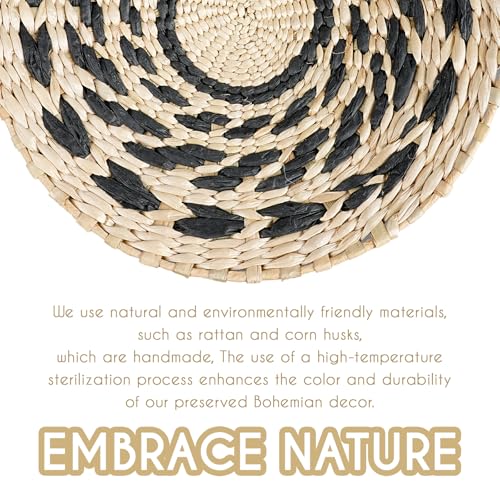 7PCS Boho Wall Baskets Set, Boho Wall Decor, Round Handmade Seagrass Rattan Wicker Wall Art Room Decor Hanging Wall Basket Decor for Farmhouse Living Room Bedroom Display Table Kitchen Home (Black)