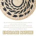 7PCS Boho Wall Baskets Set, Boho Wall Decor, Round Handmade Seagrass Rattan Wicker Wall Art Room Decor Hanging Wall Basket Decor for Farmhouse Living Room Bedroom Display Table Kitchen Home (Black)