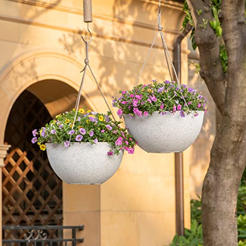 LA JOLIE MUSE Large Hanging Planters for Outdoor Plants - 13 Inch Hanging Flower Pots Set of 2, Speckled White - color: Speckled White