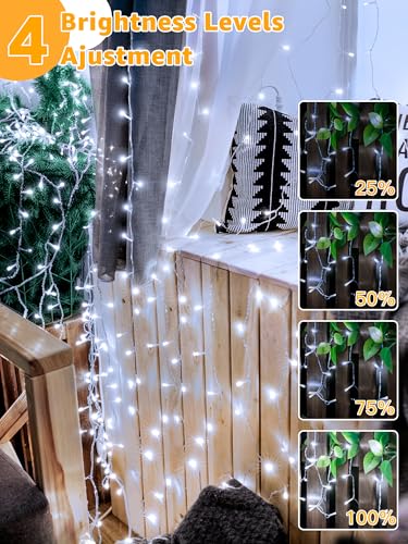 Guhope String Lights 1200LED 196FT, Waterproof Outdoor String Lights with Remote and Timer, 8 Modes Dimmable Fairy Lights for Indoor Outdoor Wedding Party Holiday Decorations (Cool White) - color: Cool White, size: 1200 LED