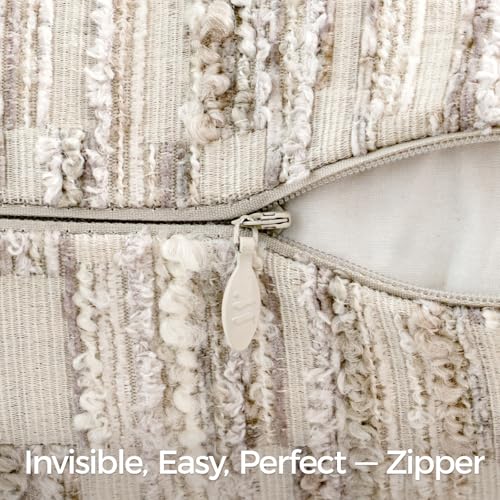 a moment Boho Throw Pillow Covers Set of 2,Striped Decorative Rustic Farmhouse Pillow Cases,Aesthetic Modern Home Decor Couch Cushion Covers for Bed Sofa Living Room 26"X26" Beige - color: Beige, size: 26" x 26" (Pack of 2)