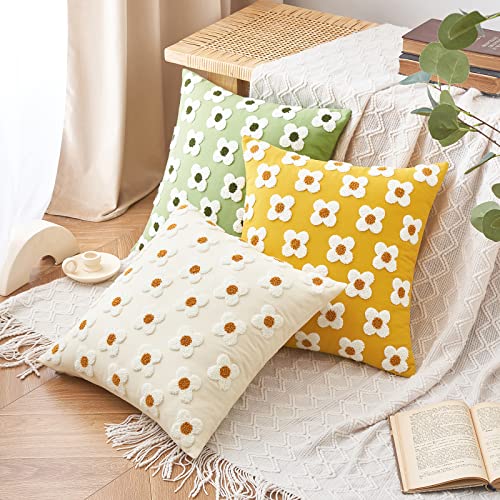EMEMA Decorative Throw Pillow Covers Sun Flower Jacquard Pillowcase Cushion Case Square for Couch Sofa Bed Living Room Bedroom Set of 2, 20x20 Inch, Beige - color: A-beige, size: 20" x 20" (Pack of 2)