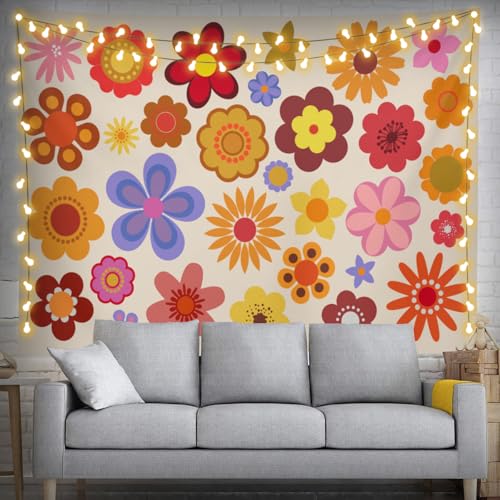 Keiutexe Retro 70S Hippie Flower Tapestry 80" X 60" Wall Hanging Party Decorations Home Decor For Bedroom Living Room Dorm (200 X 150cm) - color: 70S Hippie Flower, size: 80 X 60 Inch