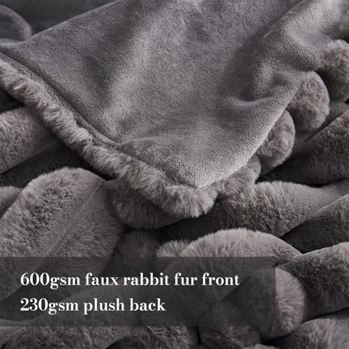 Amélie Home Faux Fur Throw Blanket for Couch, Cozy Fuzzy Fluffy Fur Luxurious Soft Striped Plush Gift Blankets for Family Sofa Chair Bedroom, 55"x70", Charcoal Grey - color: Striped Charcoal Gray, size: Throw(55"x70")