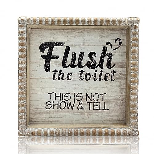 Boho Farmhouse Wooden Framed Bathroom Decor Signs, Funny Restroom Decorative Plaque Small Cute, Toilet Rules Shelf Decoration (Flush The Toilet Sign) - color: Flush The Toilet Sign