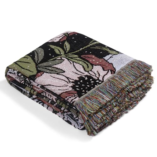 Boho Throw Blanket Reversible Cotton Bohemian Tapestry Hippie Room Decor Double Sided (Boho Flower Dark 50"x60") - color: Boho Flower Dark 2, size: 50*60 inch