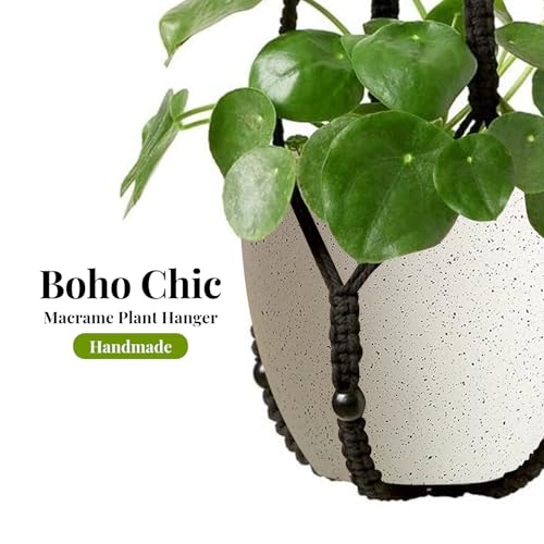 LEWESU Macrame Plant Hanger Indoor Set of 4 with 8 Hooks, Indoor Outdoor Hanging Planter for Plants Holder with Decorative Wood Beads & No Tassels, Boho Home Decor, 35 Inch Black (Pots Not Included) - color: Black, size: 35" Set of 4