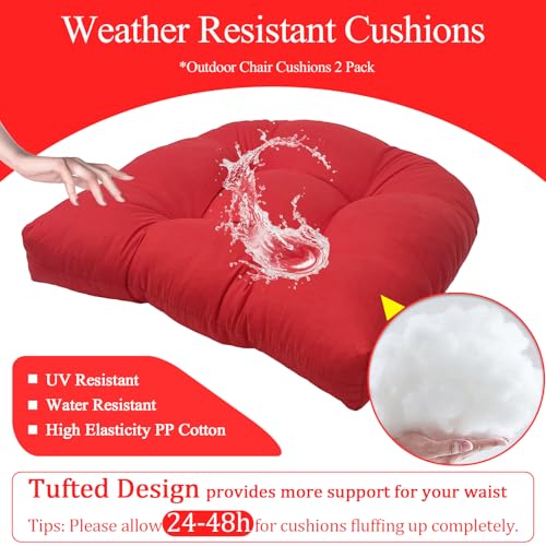 MTMR Waterproof Outdoor Chair Cushions Set of 2, 19X19 Patio Wicker Chair Cushions, Tufted Outdoor Cushions for Patio Furniture, Thick Outdoor Patio Replacement Seat Pads for Porch Lawn Chairs Red - color: Red