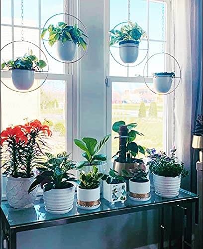 2 Pack Hanging Planters for Indoor Plants with 5.5" Pot + Ceiling Hook + Extender Chain | Hanging Plant Holder, Metal Minimalist Planter, NO Plant incld - color: Gold & White