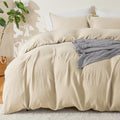 EMME Muslin Cotton Duvet Cover Set Twin Size Linen Like Soft Breathable Lightweight Summer Comforter Cover Set with Zipper Closure (Twin, 68"x90") - color: 02 - Beige, size: Twin(68"×90")