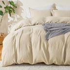EMME Muslin Cotton Duvet Cover Set Twin Size Linen Like Soft Breathable Lightweight Summer Comforter Cover Set with Zipper Closure (Twin, 68"x90") - color: 02 - Beige, size: Twin(68"×90")
