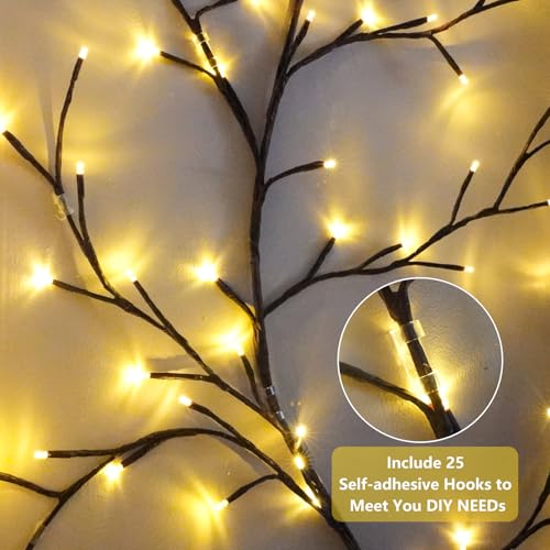 Enchanted Willow Vine Fairy Lights - 7.5Ft Christmas Decorations Twinkling Tree Branch with Remote Control, 144 LEDs Twinkle String Lights for Wall Bedroom Living Room Home Decor (1 Pack) - color: Brown X1