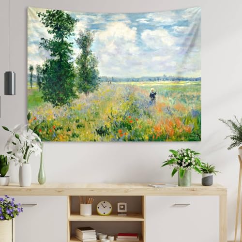 Monet Garden Art Poster Tapestry for Bedroom Aesthetic, Green Spring Garden Small Wall Tapestries, Nature Scenery Artwork Wall Hanging, Vintage Floral Tree Decor for Living Room Dorm (51inx60in) - color: Monet Garden Tapestry, size: 60"L x 51"W