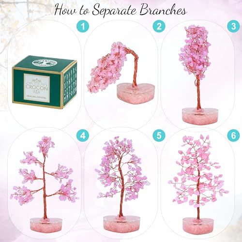 Crocon® Rose Quartz Heart Base Crystals Tree of Life, Birthday Gifts for Women, Men & Friends, Crystals and Healing Stones, Home Decor, Women Gift Ideas, House Warming Gifts New Home for Mom Presents - color: 001t Rose Quartz ( Orgone Base )