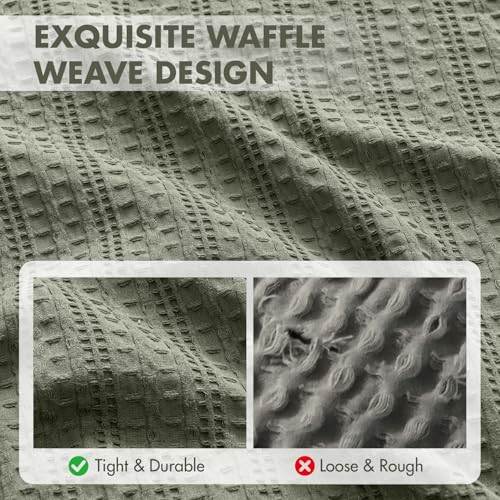 Set of 2 Decorative 100% Cotton Waffle Throw Pillow Covers 20x20, Neutral Euro Shams Weave European Cushion Cases for Couch Sofa Bed Modern Farmhouse Home Decor, Olive Green - color: Olive Green, size: 20" x 20" (Pack of 2)