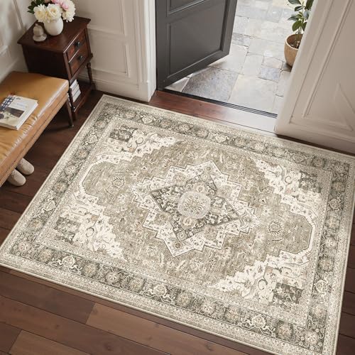 Roxstand 3x5 Area Rug - Washable Kitchen Rugs Non Slip,Soft Low Pile Small Rug for Entryway, Stain Resistant Vintage Area Rugs for Home Decor(Brown/Beige, 3'x5') - color: Brown/Beige, size: 3' x 5' (Rectangular)