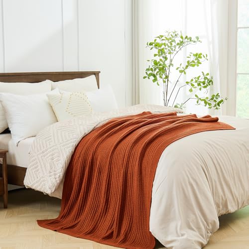 Chunky Knit Rust Orange Throw Blanket 50"x60" Soft Cozy Lightweight Knitted Blanket for Couch Sofa Bed,Cute Decorative Spring Throw for Living Room - color: Rust Orange, size: 50"x 60"