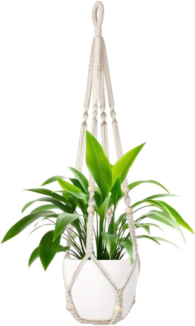 1 Pack Macrame Plant Hanger,Hanging Plant Holder, Boho Home Decor Hanging Basket with Wood Beads,Hanging Planters for Indoor Plants,Plant Hanger Indoor 43" Ivory (POTS NOT Included)