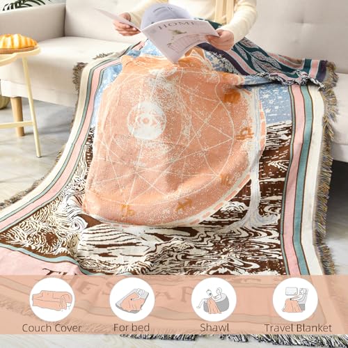 Boho Throw Blanket Reversible Cotton Bohemian Tapestry Hippie Room Decor Double Sided (Boho The Star 50"x60") - color: Boho the Star, size: 50*60 inch