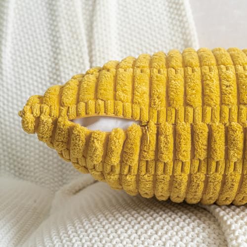 Mustard Yellow Corduroy Decorative Throw Pillow Covers 16x16 Inch Set of 2 Soft Striped Boho Couch Pillow Covers Spring Modern Farmhouse Home Decor for Sofa Neutral Living Room Bed - color: Mustard Yellow, size: 16" x 16" (Pack of 2)