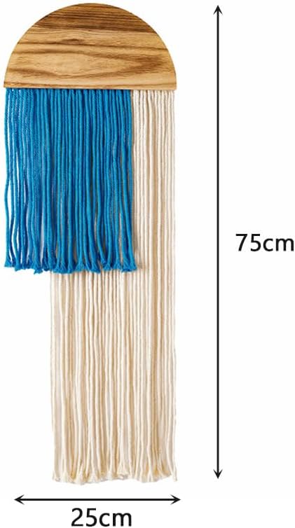 Macrame Wall Hanging, Boho Woven Tapestry, Modern Tassel Wall Decor, Handmade Wall Art Tapestry for Bedroom, Living Room, Home, Bohemian Apartment Decoration Ornament Craft (Blue Semicircle)