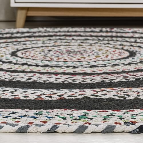 JONATHAN Y Abyss Braided Jute White/Multi 4' Round Indoor Area Rug, Bohemian, Classic, Coastal, Easy-Cleaning for Living Room, Bedroom, Kitchen, Pet Friendly, Non-Shedding (RNF117B-4R) - color: White, size: 4' (Round)