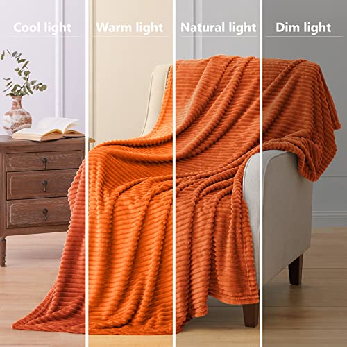 Vessia Flannel Fleece Throw Blanket(50X70 Inch, Orange), Lightweight Warm Cozy Soft Couch and Bed Blanket, Plush Microfiber Sofa Throw for All Season - color: Burnt Orange, size: 50x70 inch