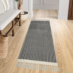 Lahome Belle Boho Hallway Runner Rug, 2x6 Laundry Room Lightweight Entry Woven Cotton Throw Mat with Tassels, Farmhouse Non Shedding Washable Black Low Pile Runner for Kitchen Bathroom - color: Black, size: 2' x 6' (Runner)