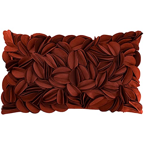 KINGROSE Handmade 3D Flower Soft Home Decorative Throw Pillow Case Rectangle Cushion Cover for Sofa Couch Chair Bed 12 x 20 Inches Solid Suede Rust Red - color: Rust Red