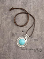 Leather Necklace for Women Long Boho Pendant Hippie Choker Necklace Bohemian Layered Leather Rope Wooden Jewelry Gifts - style: Leather Turquoise Necklace