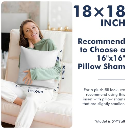 18x18 Pillow Inserts, Set of 2 Down Alternative Throw Pillows Insert for Bed, Sofa & Couch, Ultra Soft Fluffy Sleeping Pillow with 100% Cotton Cover - size: 18x18 Inch