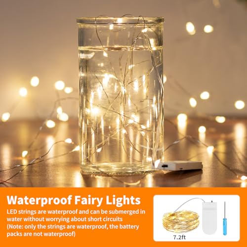 6 Pack Fairy Lights Battery Operated 7.2 ft 20 LED Mini String Lights Waterproof Silvery Copper Wire Firefly Starry Lights for Wedding Bedroom Party Christmas Decor(Warm White) - color: Warm White