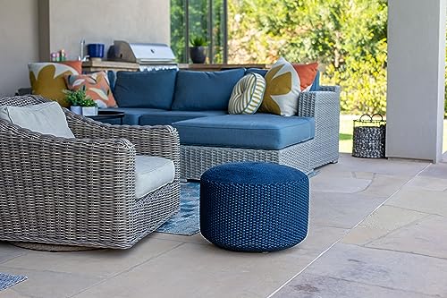 BIRDROCK HOME Outdoor Pouf Ottoman | Hand Woven Waterproof Foot Stool with Bead Bag Filling | Boho Foot Rest for Patio, Living Room, Porch & Outdoor Seating | Lightweight, Soft Stuffed Chair | Navy - color: Navy