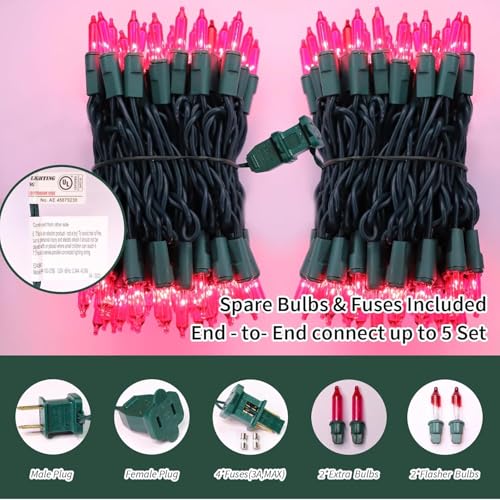 LAMPHOME Pink Christmas Valentine's String Lights 100 Mini Incandescent Fairy Light Decor 20 Ft Green Wire Indoor & Outdoor Party Patio Bedroom, Xmas Tree Garland Easter Holiday Decoration - color: Pink-Green Wire
