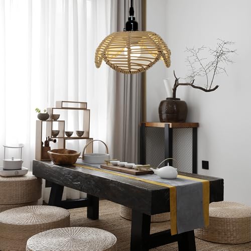 Boho Rattan Lamp Shade, Shuwea 3Pack Lotus Flower Shaped Wicker Woven Lampshades, Replacement Light Covers for Pendant Lights Ceiling Lights Table Lamps Floor Lamps Wall Sconces
