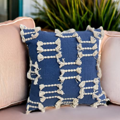 Bohemian Pillow Covers 18x18 Inch Square Modern Rustic Throw Pillow Covers with Tufted Accents for Living Room, Bedroom, Couch, (Blue) - color: Blue