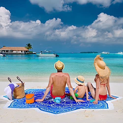 Large Microfiber Boho Mandala Beach Towel Round Bohemian Beach Blanket Hippie Indian Throw Blanket Beach Tapestry Sand Free Quick Dry Yoga Picnic Mat Wall Decor Circle Tablecloth Tassels,59'',Blue - color: Blue Mandala