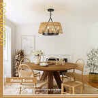 Boho Woven Chandeliers Hand Rattan Ceiling Pendant Lighting Rustic 4-Light 18" Hanging Light Fixture for Dining Room, Hallway, Entryway, Kitchen,Bedroom, E12 - size: Trapezoid-17.7''-V