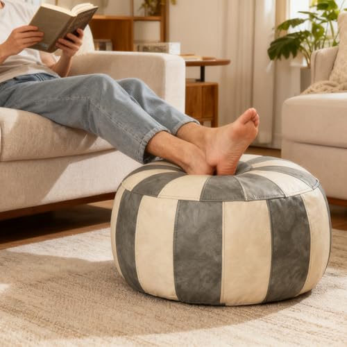 Thgonwid Unstuffed Moroccan Ottoman Pouf Cover, Ottoman Footstool Storage Solution, Bean Bag Chair, Foot Rest, Gray & Mushroom - color: Gray & Mushroom