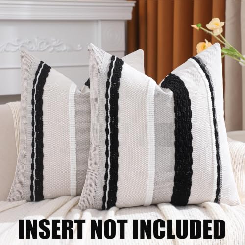 Black and White Pillow Covers 18 x 18 Set of 2 Boho Throw Pillow Covers Striped Patterned Decorative Pillow Cases Accent Chenille Pillowcases Farmhouse Cushion Case for Home Decor - color: Black Stripe1, size: 18" x 18" (Pack of 2)