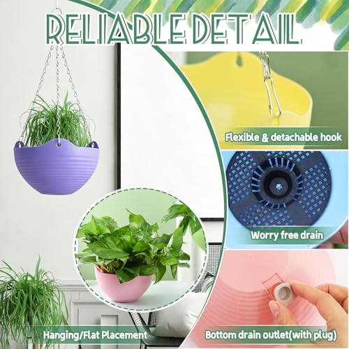 Bvrbaory 8 Pack Multicolor Hanging Planter Pots,8 Colors Garden Hanging Planters,Round Hanging Basket Pot for Indoor Outdoor Garden,Home Decor,with Water Tray Metal Chain - size: 8 Pcs Multicolor