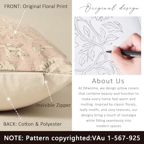 Vintage Floral Print Throw Pillow Covers 20x20 Set of 2 Neutral Modern Farmhouse Pillowcases Accent Decorative Cushion Covers Boho Home Decor for Couch Sofa Chair Bed Living Room, Champagne Pink - color: Champagne Pink, size: 20" x 20" (Pack of 2)