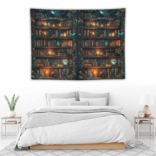 Houselerax Vintage Bookshelf Tapestry,Library Wall Hanging Tapestries,Old Books on Shelf Classical Study Room Student Study College Dorm Bedroom Living Room 60"x40" - color: Bookshelf-6, size: W60xL40in